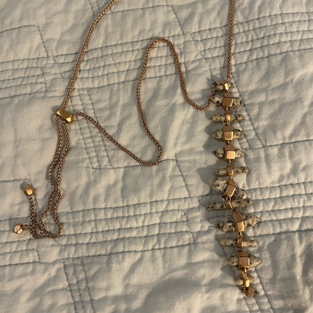 Gold Tone stone marble Bar Pendant Necklace